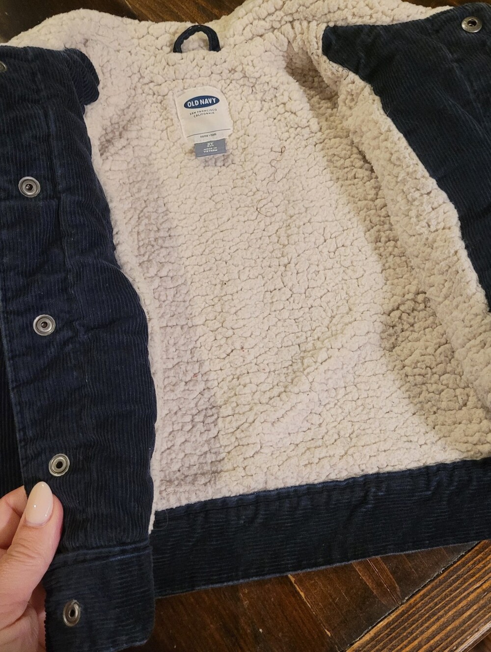 Old Navy Corduroy Trucker Jacket Sherpa Lined Navy Blue 3T - Picture 7 of 7
